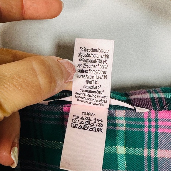 Victoria’s Secret Plaid Flannel Pajama Set Cotton Modal Loungecore M Pink Green - Picture 5 of 11